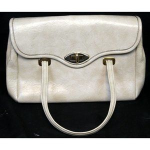 VTG Spilene Off White or Ivory Faux Leather Handbag Lots of Pockets Travel Bag